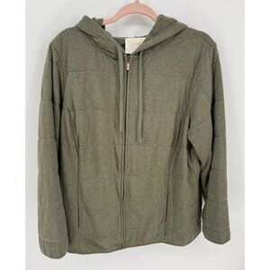 Sigrid Olsen Olive Green Quilted Zip-Up Hoodie Jacket With Drawstring Hood